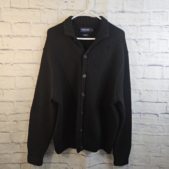 Vintage Polo Golf Ralph Lauren Sweater XL Black Shawl Collar Cardigan - Picture 1 of 9
